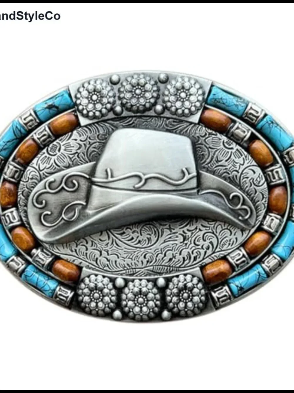 Western Belt Buckle for Women Cowgirl Turquoise Retro Antique Silver Tone